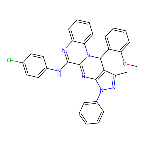 N-(4-chlorophenyl)-11-(2-methoxyphenyl)-10-methyl-8-phenyl-8,11-dihydropyrazolo[3',4':4,5]pyrimido[1,2-a]quinoxalin-6-amine structure