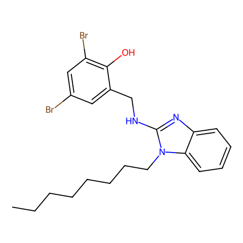 2,4-dibromo-6-(((1-octyl-1H-benzo[d]imidazol-2-yl)amino)methyl)phenol structure