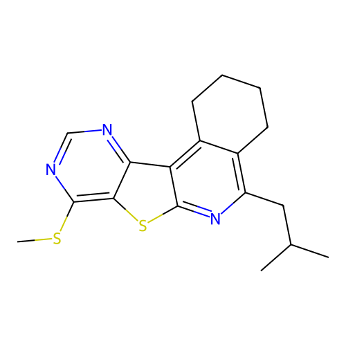 5-isobutyl-8-(methylthio)-1,2,3,4-tetrahydropyrimido[4',5':4,5]thieno[2,3-c]isoquinoline structure