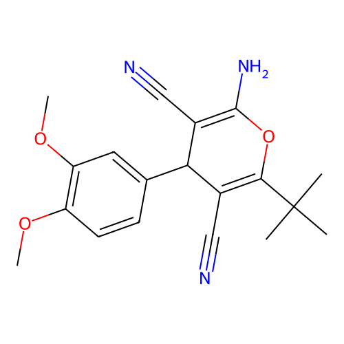 2-amino-6-tert-butyl-4-(3,4-dimethoxyphenyl)-4H-pyran-3,5-dicarbonitrile structure