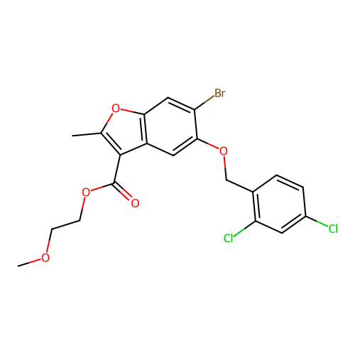 2-methoxyethyl 6-bromo-5-((2,4-dichlorobenzyl)oxy)-2-methylbenzofuran-3-carboxylate structure