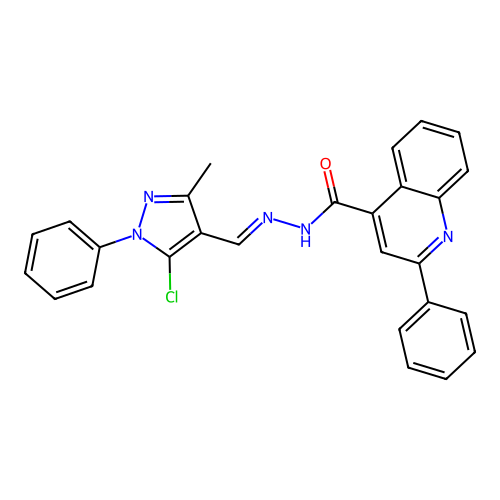 (E)-N'-((5-chloro-3-methyl-1-phenyl-1H-pyrazol-4-yl)methylene)-2-phenylquinoline-4-carbohydrazide structure