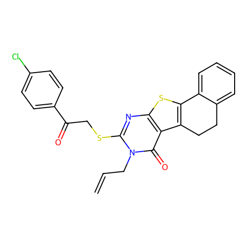 8-allyl-9-((2-(4-chlorophenyl)-2-oxoethyl)thio)-5,6-dihydronaphtho[2',1':4,5]thieno[2,3-d]pyrimidin-7(8H)-one structure