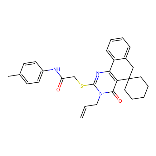 2-((3-allyl-4-oxo-4,6-dihydro-3H-spiro[benzo[h]quinazoline-5,1'-cyclohexan]-2-yl)thio)-N-(p-tolyl)acetamide structure