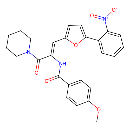 4-methoxy-N-[2-[5-(2-nitrophenyl)-2-furyl]-1-(1-piperidinylcarbonyl)vinyl]benzamide structure