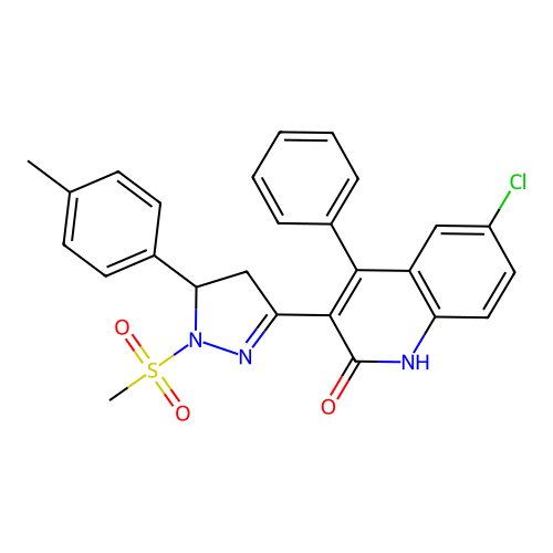 6-chloro-3-(1-(methylsulfonyl)-5-(p-tolyl)-4,5-dihydro-1H-pyrazol-3-yl)-4-phenylquinolin-2(1H)-one structure