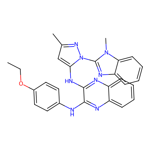 2-N-(4-ethoxyphenyl)-3-N-[5-methyl-2-(1-methylbenzimidazol-2-yl)pyrazol-3-yl]quinoxaline-2,3-diamine structure