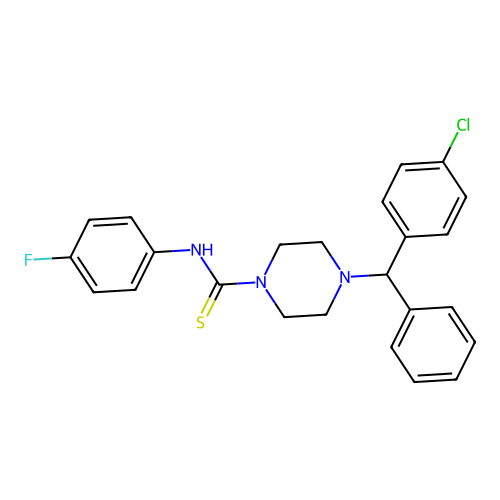 4-[(4-chlorophenyl)(phenyl)methyl]-N-(4-fluorophenyl)piperazine-1-carbothioamide structure