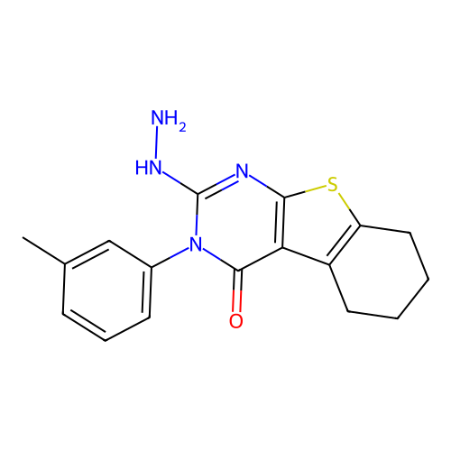 2-hydrazinyl-3-(3-methylphenyl)-5,6,7,8-tetrahydro-[1]benzothiolo[2,3-d]pyrimidin-4-one structure