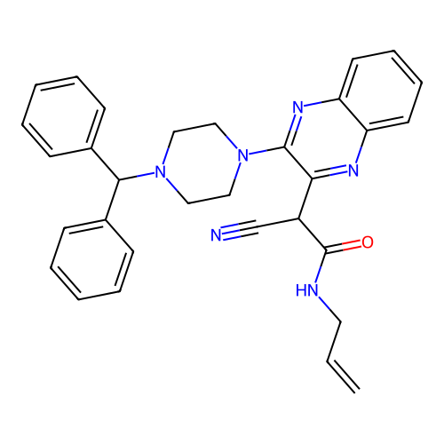 N-allyl-2-(3-(4-benzhydrylpiperazin-1-yl)quinoxalin-2-yl)-2-cyanoacetamide structure