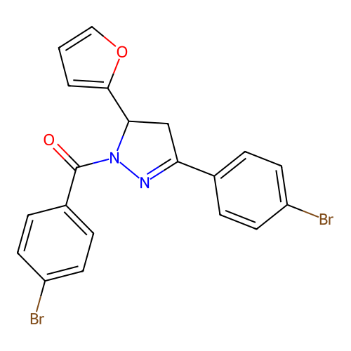(4-bromophenyl)(3-(4-bromophenyl)-5-(furan-2-yl)-4,5-dihydro-1H-pyrazol-1-yl)methanone structure