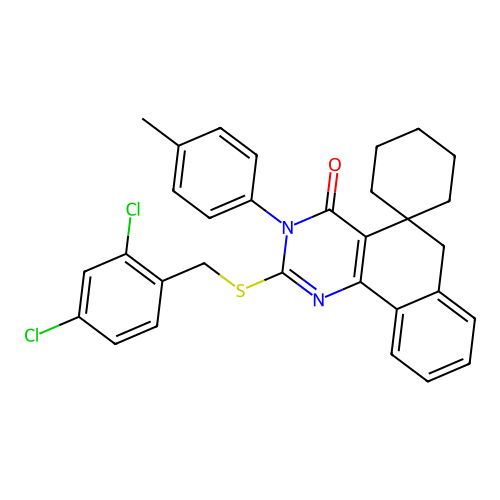 2-((2,4-dichlorobenzyl)thio)-3-(p-tolyl)-3H-spiro[benzo[h]quinazoline-5,1'-cyclohexan]-4(6H)-one structure