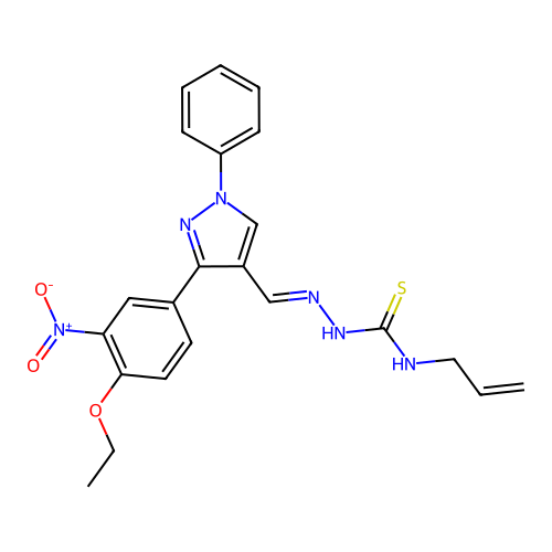 ({(1E)-2-[3-(4-ethoxy-3-nitrophenyl)-1-phenylpyrazol-4-yl]-1-azavinyl}amino)(p rop-2-enylamino)methane-1-thione structure