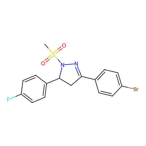 3-(4-bromophenyl)-5-(4-fluorophenyl)-1-(methylsulfonyl)-4,5-dihydro-1H-pyrazole structure