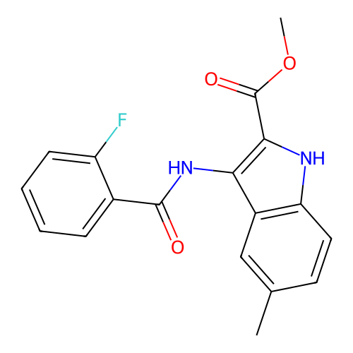 methyl 3-{[(2-fluorophenyl)carbonyl]amino}-5-methyl-1H-indole-2-carboxylate structure