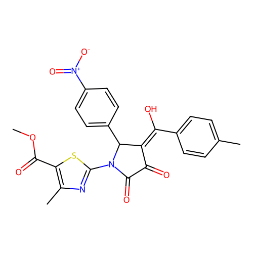 methyl 2-(3-hydroxy-4-(4-methylbenzoyl)-5-(4-nitrophenyl)-2-oxo-2,5-dihydro-1H-pyrrol-1-yl)-4-methylthiazole-5-carboxylate structure
