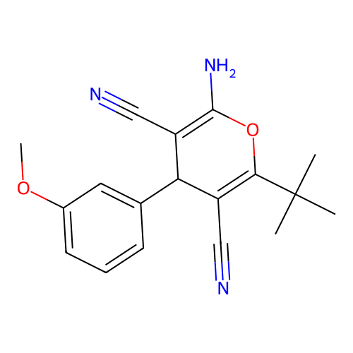 2-amino-6-tert-butyl-4-(3-methoxyphenyl)-4H-pyran-3,5-dicarbonitrile structure