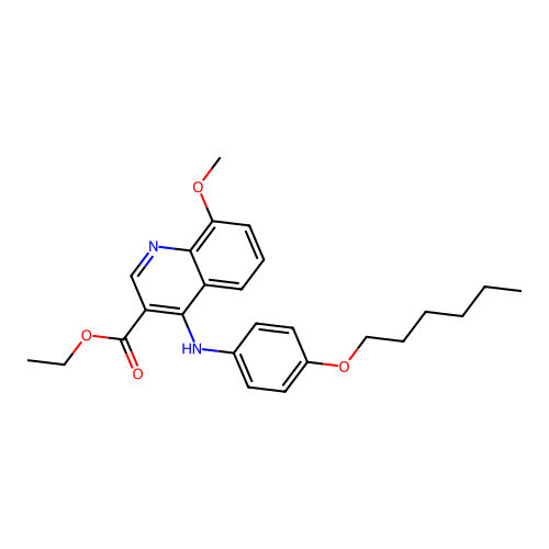 Ethyl 4-((4-(hexyloxy)phenyl)amino)-8-methoxyquinoline-3-carboxylate structure