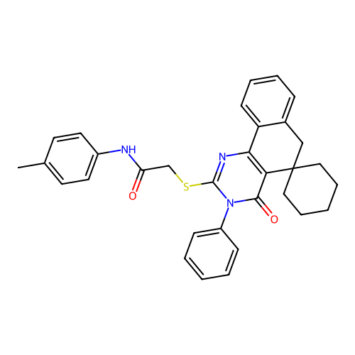 2-((4-oxo-3-phenyl-4,6-dihydro-3H-spiro[benzo[h]quinazoline-5,1'-cyclohexan]-2-yl)thio)-N-(p-tolyl)acetamide structure