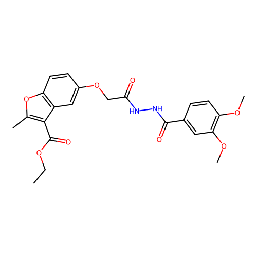 Ethyl 5-[[(3,4-dimethoxybenzoyl)amino]carbamoylmethoxy]-2-methyl-benzofuran-3-carboxylate structure