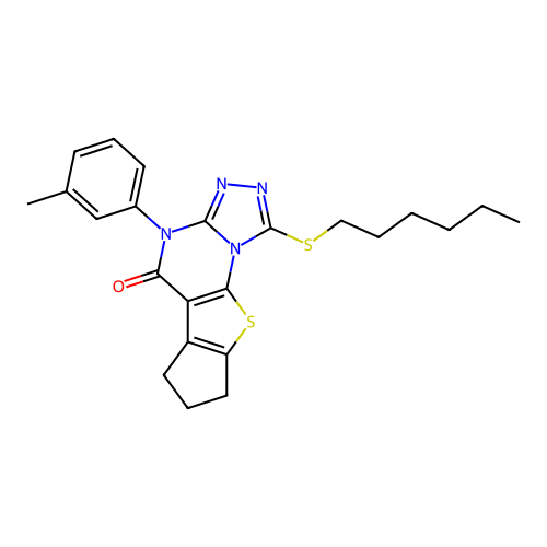 1-(hexylsulfanyl)-4-(3-methylphenyl)-7,8-dihydro-6H-cyclopenta[4,5]thieno[3,2-e][1,2,4]triazolo[4,3-a]pyrimidin-5(4H)-one structure