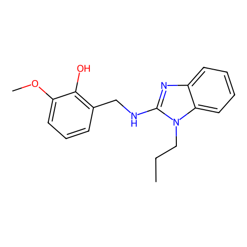 2-methoxy-6-{[(1-propyl-1H-benzimidazol-2-yl)amino]methyl}phenol structure