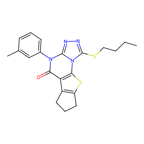 1-(butylsulfanyl)-4-(3-methylphenyl)-7,8-dihydro-6H-cyclopenta[4,5]thieno[3,2-e][1,2,4]triazolo[4,3-a]pyrimidin-5(4H)-one structure