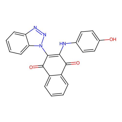 2-(1H-1,2,3-benzotriazol-1-yl)-3-(4-hydroxyanilino)naphthoquinone structure