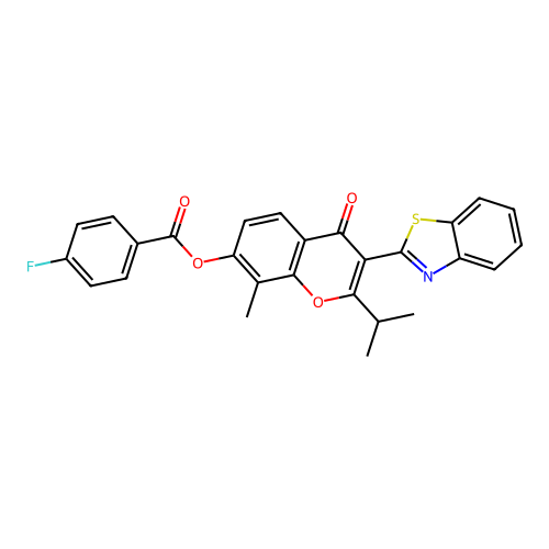 (3-benzothiazol-2-yl-8-methyl-4-oxo-2-propan-2-yl-chromen-7-yl) 4-fluorobenzoate structure