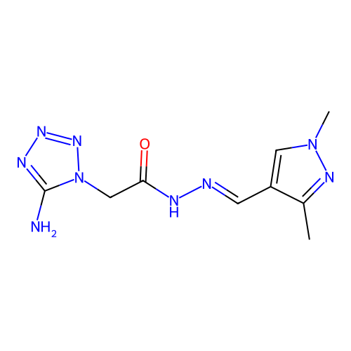 2-(5-aminotetrazol-1-yl)-N-[(E)-(1,3-dimethylpyrazol-4-yl)methylideneamino]acetamide structure
