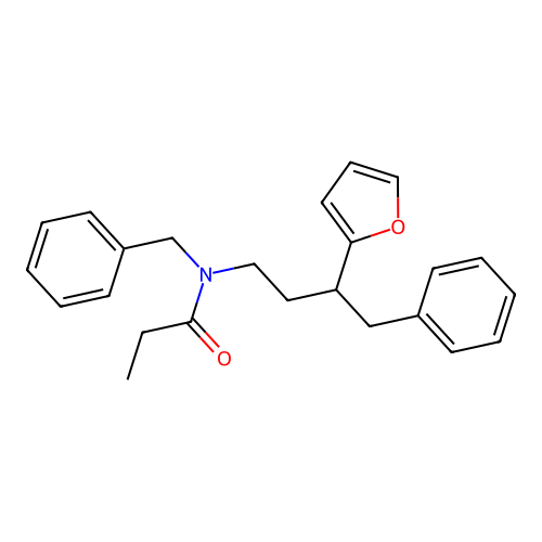 N-benzyl-N-[3-(furan-2-yl)-4-phenylbutyl]propanamide structure