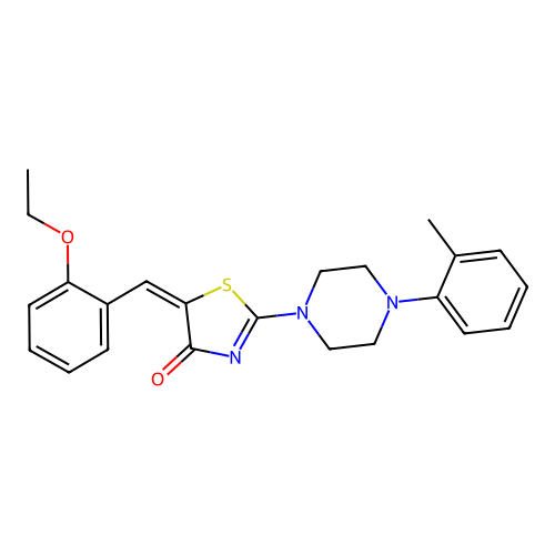 (5E)-5-(2-ethoxybenzylidene)-2-[4-(2-methylphenyl)piperazin-1-yl]-1,3-thiazol-4(5H)-one structure