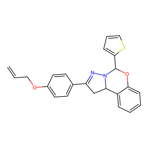 2-(4-(allyloxy)phenyl)-5-(thiophen-2-yl)-5,10b-dihydro-1H-benzo[e]pyrazolo[1,5-c][1,3]oxazine structure