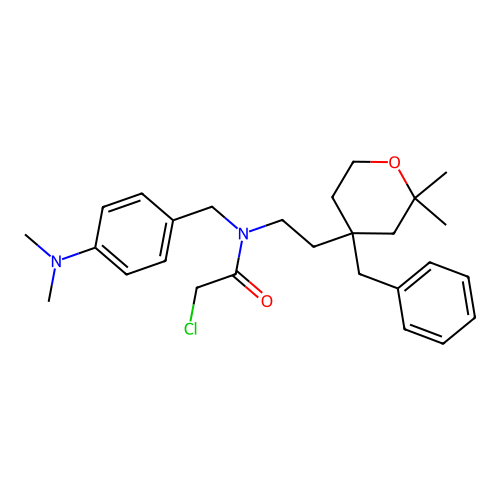 N-(2-(4-benzyl-2,2-dimethyltetrahydro-2H-pyran-4-yl)ethyl)-2-chloro-N-(4-(dimethylamino)benzyl)acetamide structure