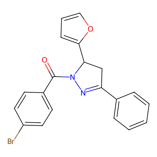(4-bromophenyl)(5-(furan-2-yl)-3-phenyl-4,5-dihydro-1H-pyrazol-1-yl)methanone structure