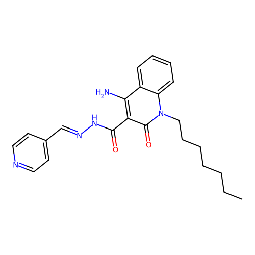 4-amino-1-heptyl-2-oxo-N-(pyridin-4-ylmethylideneamino)quinoline-3-carboxamide structure