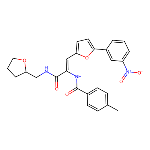 4-methyl-N-[2-[5-(3-nitrophenyl)-2-furyl]-1-(oxolan-2-ylmethylcarbamoyl)ethenyl]benzamide structure