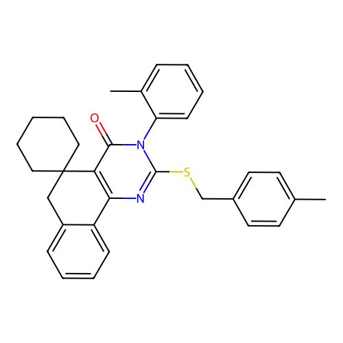2-((4-methylbenzyl)thio)-3-(o-tolyl)-3H-spiro[benzo[h]quinazoline-5,1'-cyclohexan]-4(6H)-one structure