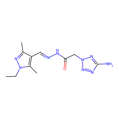 2-(5-aminotetrazol-2-yl)-N-[(E)-(1-ethyl-3,5-dimethylpyrazol-4-yl)methylideneamino]acetamide structure