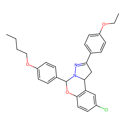 5-(4-butoxyphenyl)-9-chloro-2-(4-ethoxyphenyl)-1,10b-dihydropyrazolo[1,5-c][1,3]benzoxazine structure