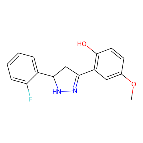 2-[5-(2-fluorophenyl)-4,5-dihydro-1H-pyrazol-3-yl]-4-methoxyphenol structure
