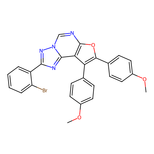 2-(2-bromophenyl)-8,9-bis(4-methoxyphenyl)furo[3,2-e][1,2,4]triazolo[1,5-c]pyrimidine structure