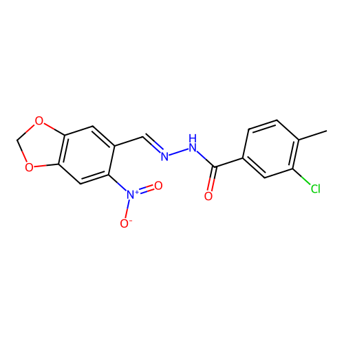 3-chloro-4-methyl-N'-[(E)-(6-nitro-1,3-benzodioxol-5-yl)methylidene]benzohydrazide structure