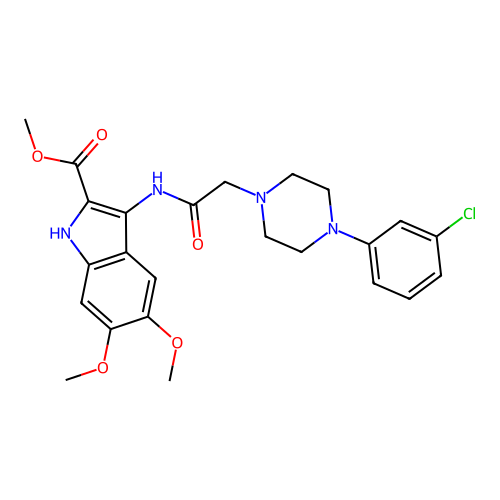 Methyl 3-[[2-[4-(3-chlorophenyl)piperazin-1-yl]acetyl]amino]-5,6-dimethoxy-1H-indole-2-carboxylate structure