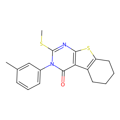 2-(methylthio)-3-(m-tolyl)-5,6,7,8-tetrahydrobenzo[4,5]thieno[2,3-d]pyrimidin-4(3H)-one structure
