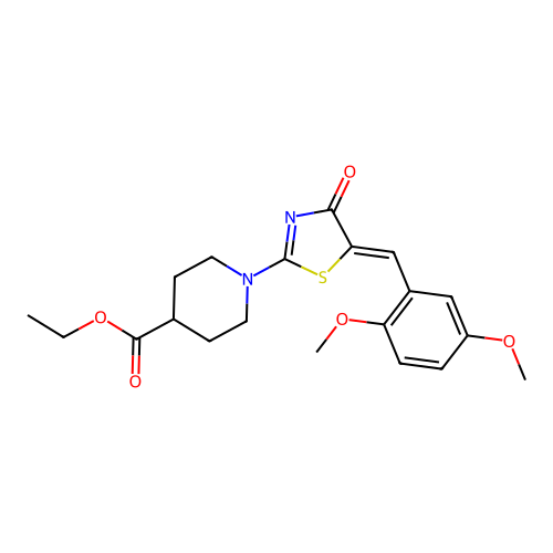 ethyl 1-[(5Z)-5-(2,5-dimethoxybenzylidene)-4-oxo-4,5-dihydro-1,3-thiazol-2-yl]piperidine-4-carboxylate structure