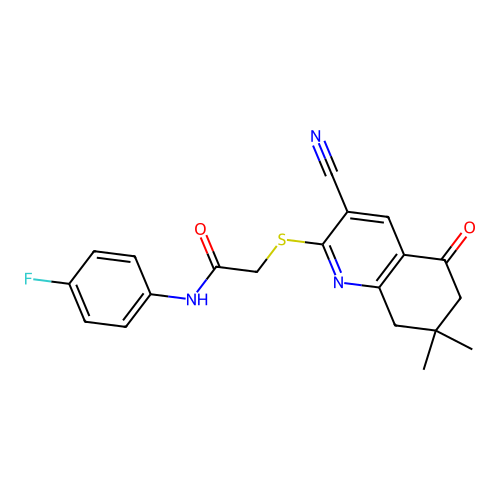 2-[(3-cyano-7,7-dimethyl-5-oxo-5,6,7,8-tetrahydroquinolin-2-yl)sulfanyl]-N-(4-fluorophenyl)acetamide structure