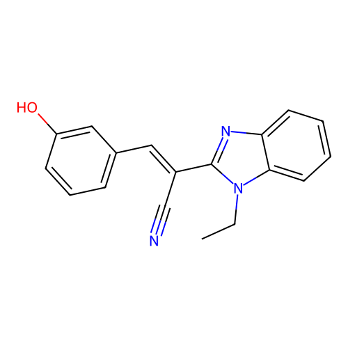 (E)-2-(1-ethylbenzimidazol-2-yl)-3-(3-hydroxyphenyl)prop-2-enenitrile structure