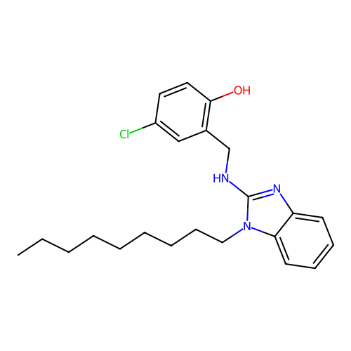 4-chloro-2-{[(1-nonyl-1H-benzimidazol-2-yl)amino]methyl}phenol structure