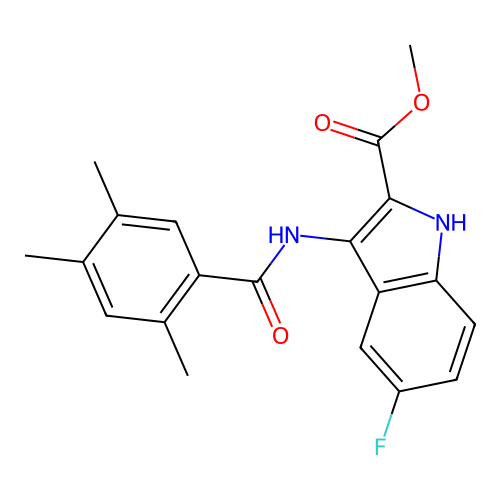 methyl 5-fluoro-3-[(2,4,5-trimethylbenzoyl)amino]-1H-indole-2-carboxylate structure